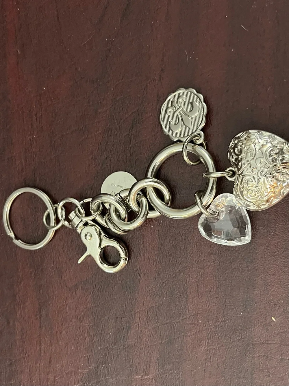 Kathy Van Zeeland Silver-Tone Heart Charm Keyring with Clear Crystal Accent